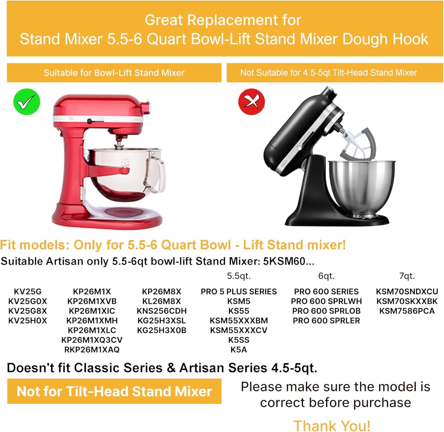 Dough Hook for Kitchenaid Bowl-Lift Stand Mixer 6QT gallery