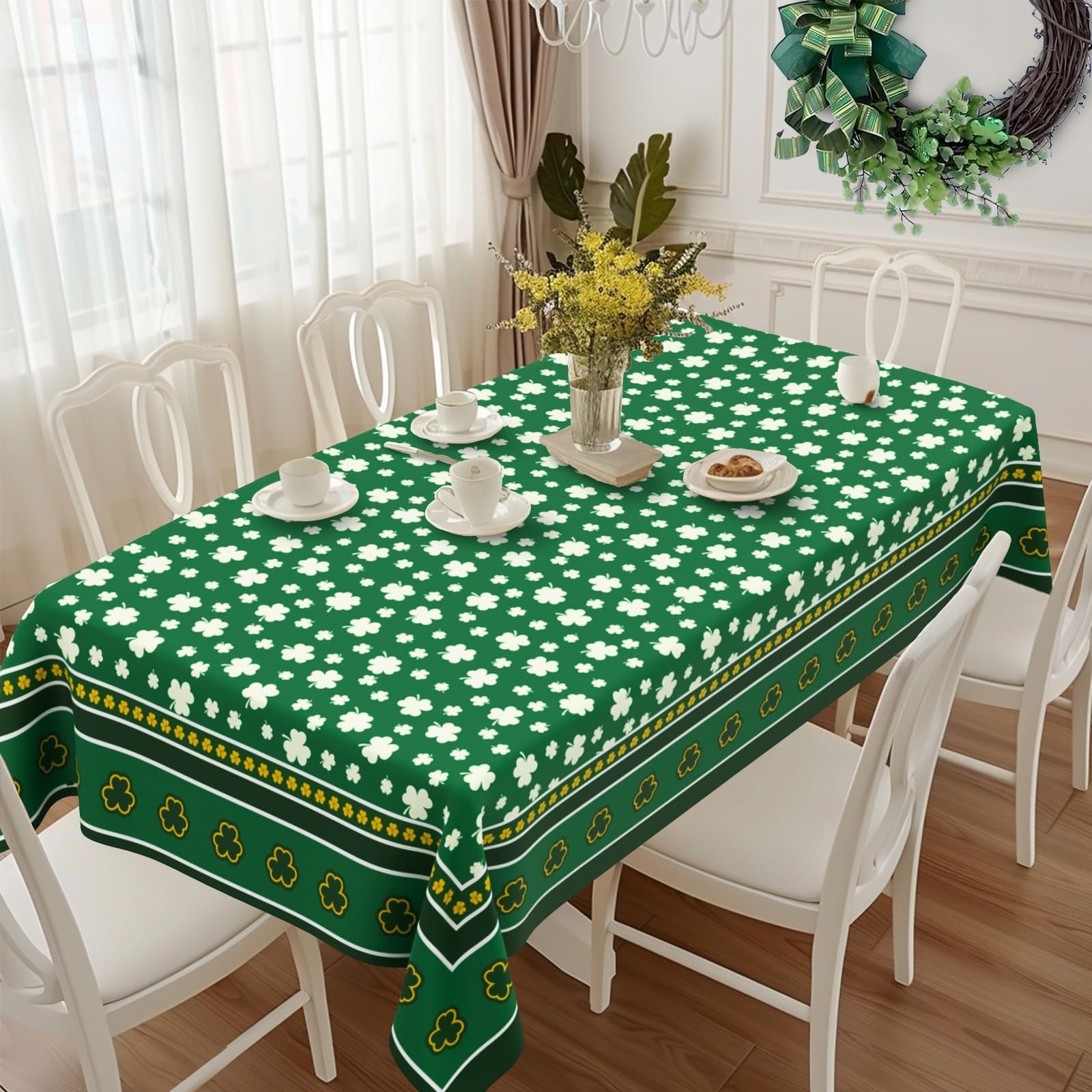 60x120 Inch St. Patrick's Day Tablecloth - Green Shamrock Clover Decor for Dinin gallery