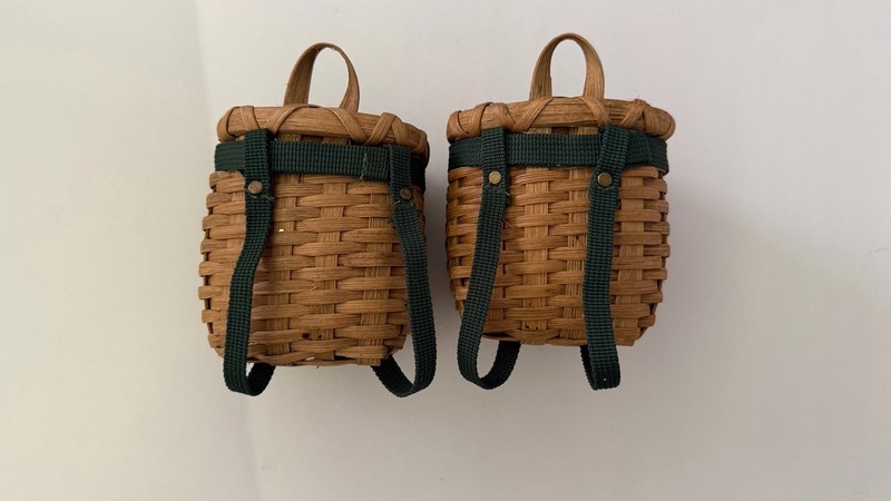 Two Mini Adirondack Backpack Baskets Wall-Mounted Wicker Organizer Home Decor gallery