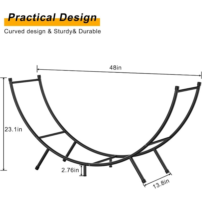 48 inches Metal Fireplace Log Holder for Firewood Storage, Curved Firewood Rack gallery