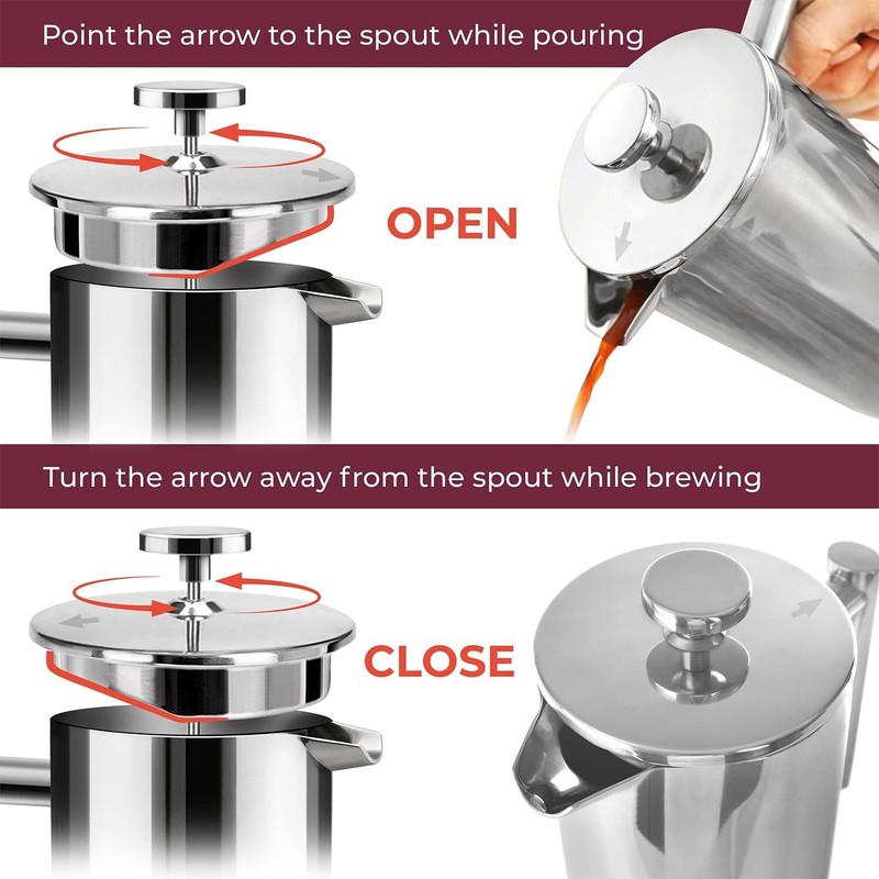 French Press Coffee Maker Stainless Steel Insulated Coffee Press 1000ml Silver gallery