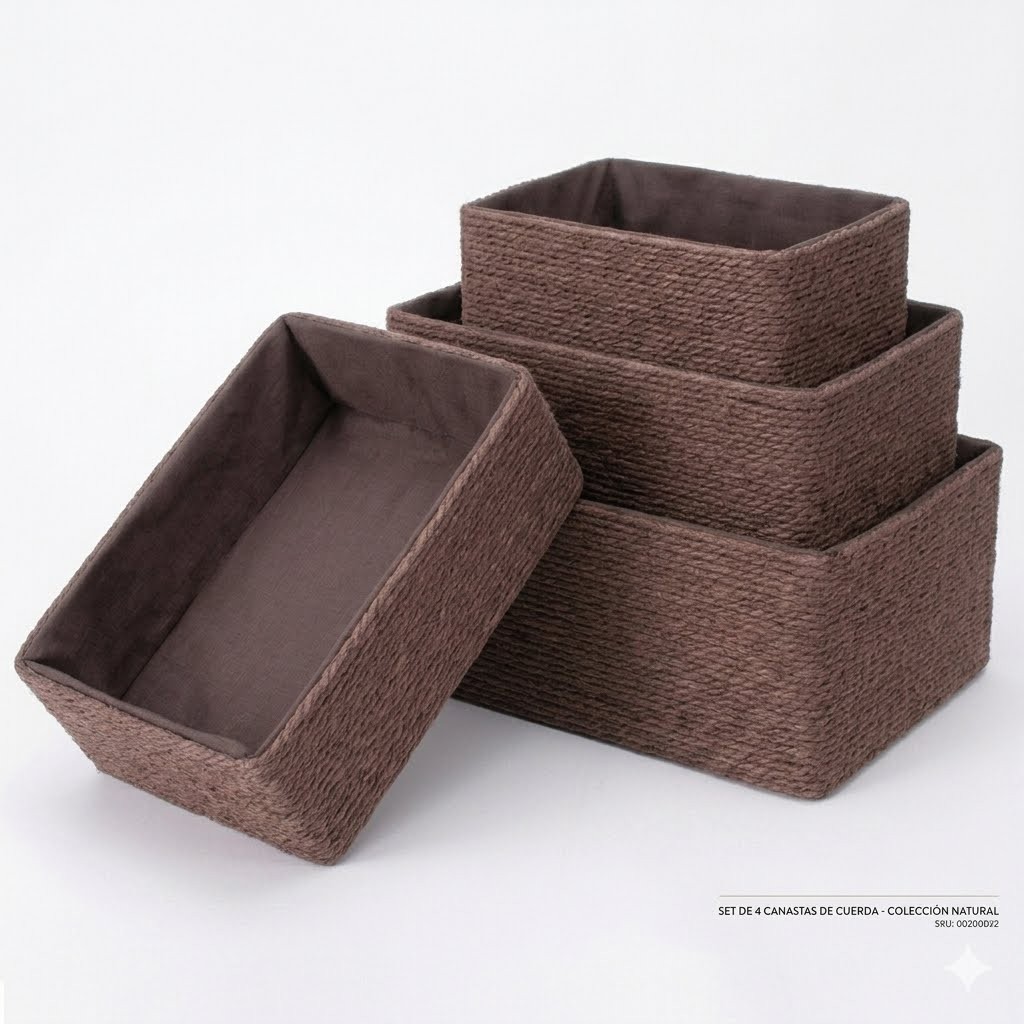 4 Pack Woven Storage Baskets Paper Rope Basket Set Closet Organizer Bins Brown gallery