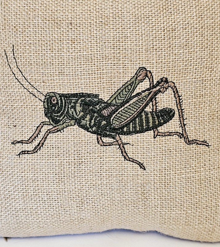 Needlepoint Grasshopper Pillow Burlap Decorative Patioindor outdoor 9" X 9" gallery
