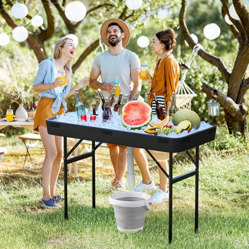 4 FT Folding Chilling Table w/Matching Skirt & Drain Hose Cold Keeper for Picnic gallery