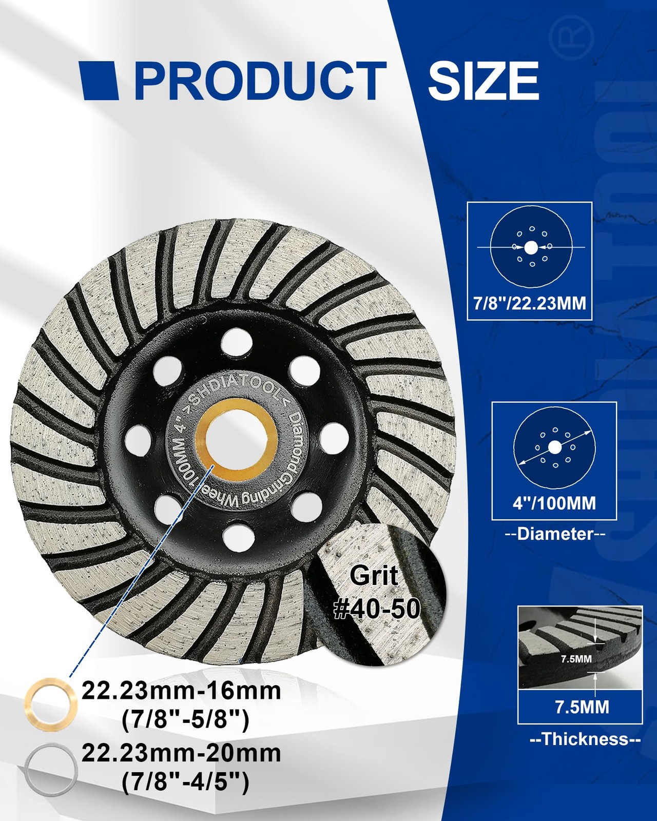 Shdiatool 4 Inch Turbo Row Diamond Grinding Cup Wheel For Concrete Granite gallery