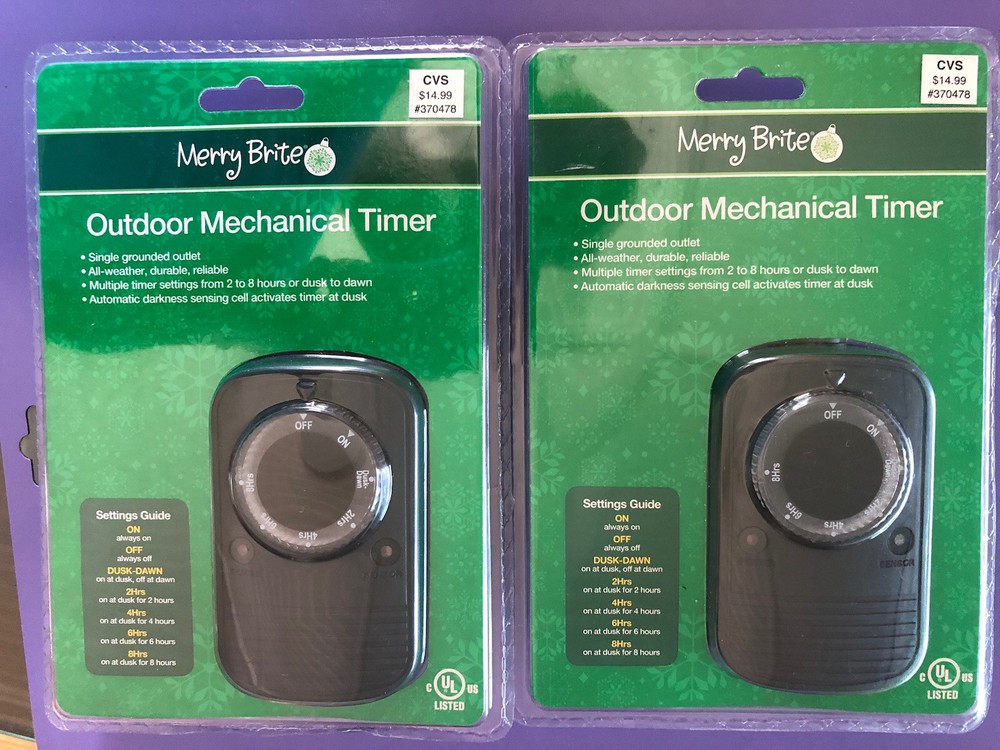 2 Merry Brite Mechanical Timer All Weather outdoor 2-8 Hours setting options
