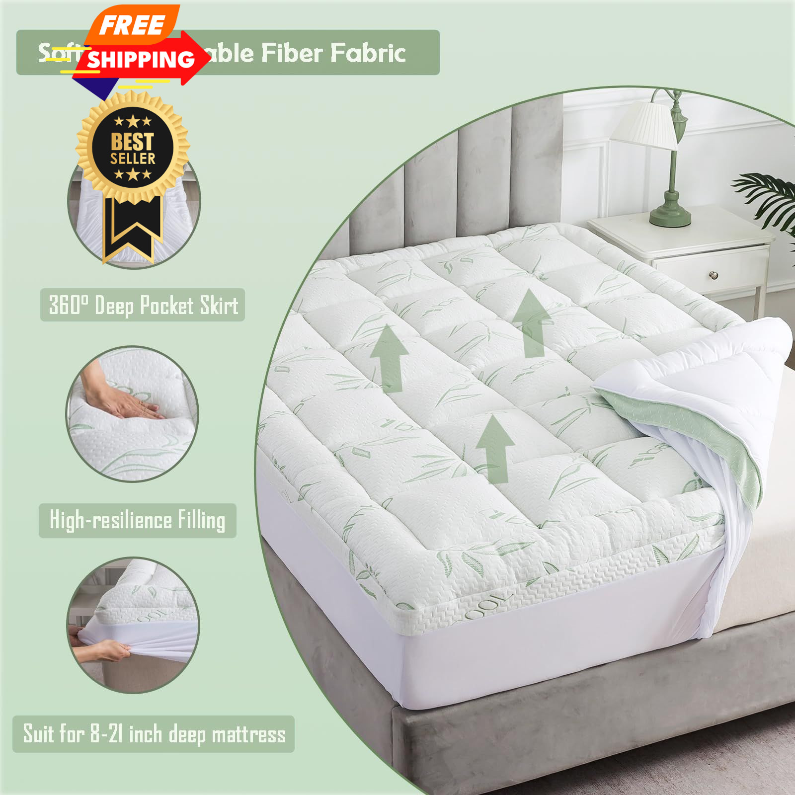 WhatsBedding Mattress Topper Queen, Soft Pillow Top White gallery