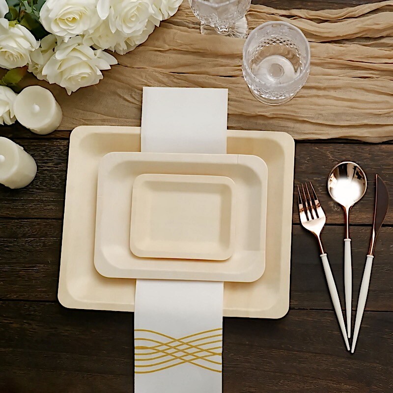 Natural Bamboo 5" x 4" Mini Rectangular Plates Wedding Home Disposable Tableware gallery