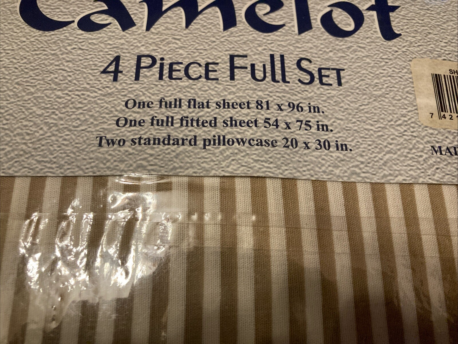 NWT Camelot 4 PCs Bedding Full Sheet Set Beige/Cream Stripes Poly/Cotton Blend gallery