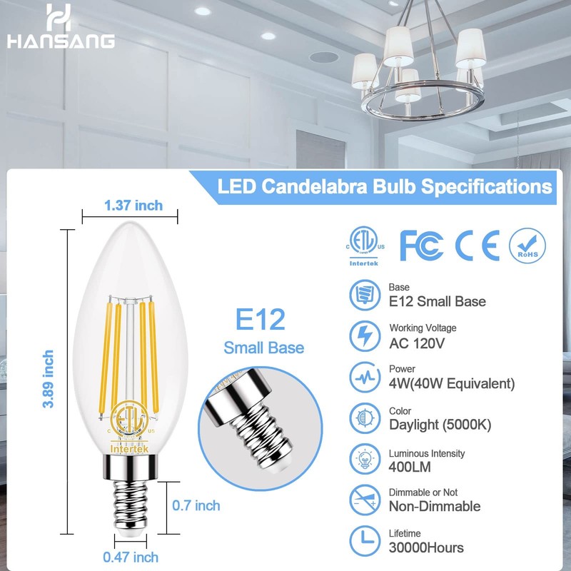 E12 LED Bulb 5000K Bright Daylight, 40W Equivalent Type B Bulbs with Small Can gallery