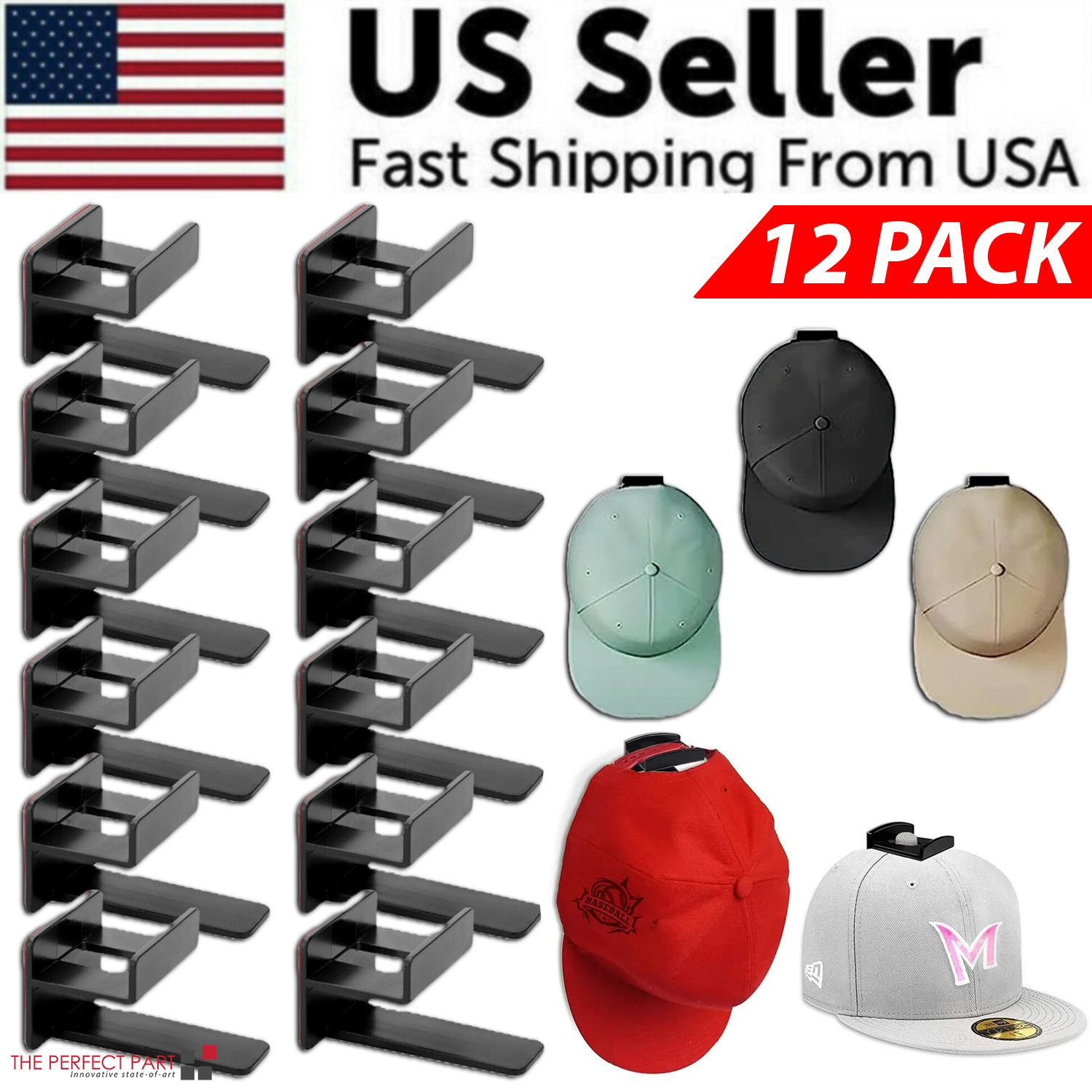 Baseball Cap Hat Rack Wall Door Hanger Holder Storage Organize 12 Hooks Adhesive gallery