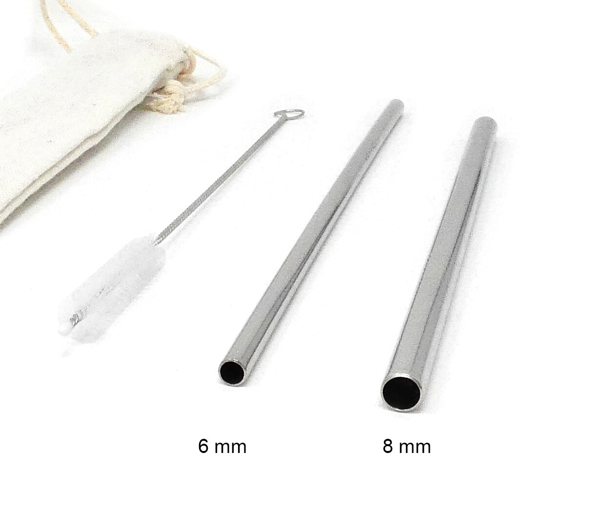8 mm Stainless Steel Reusable Drinking Wide Metal Straws w/Tips & Canvas Bag gallery