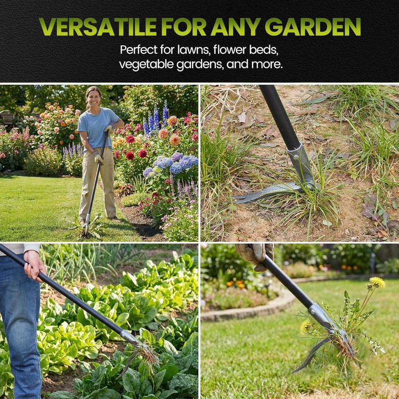 Weed Puller, Stand Up Weed Puller Tool with Steel Long Handle, 4 Claw Steel Head gallery