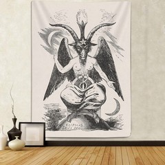 Gothic Devil Demon Tapestry Wall Hanging, Tarot Card Witch 60″L x 40″W, Black