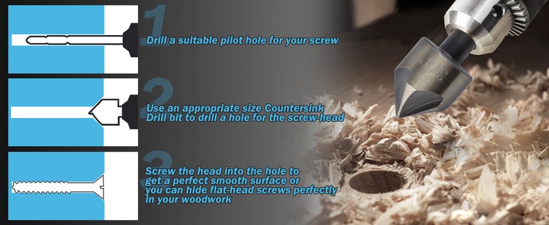 5PC COUNTERSINK TOOL BIT SET COUNTER SINK FOR STEEL METAL WOOD PLASTIC ALUMINUM gallery