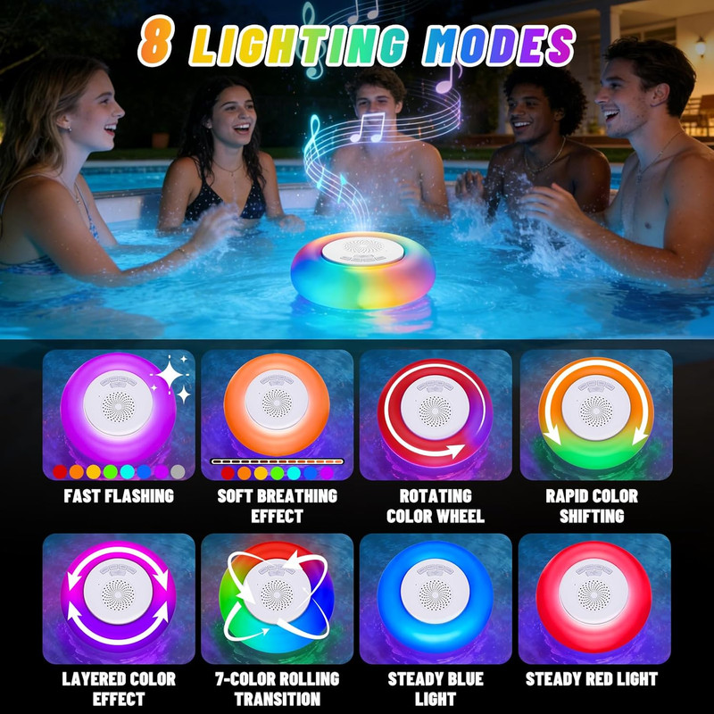 2 Pack Floating Pool Lights with Bluetooth Pool Speaker, 2-In-1 RGB Pool Lights, gallery