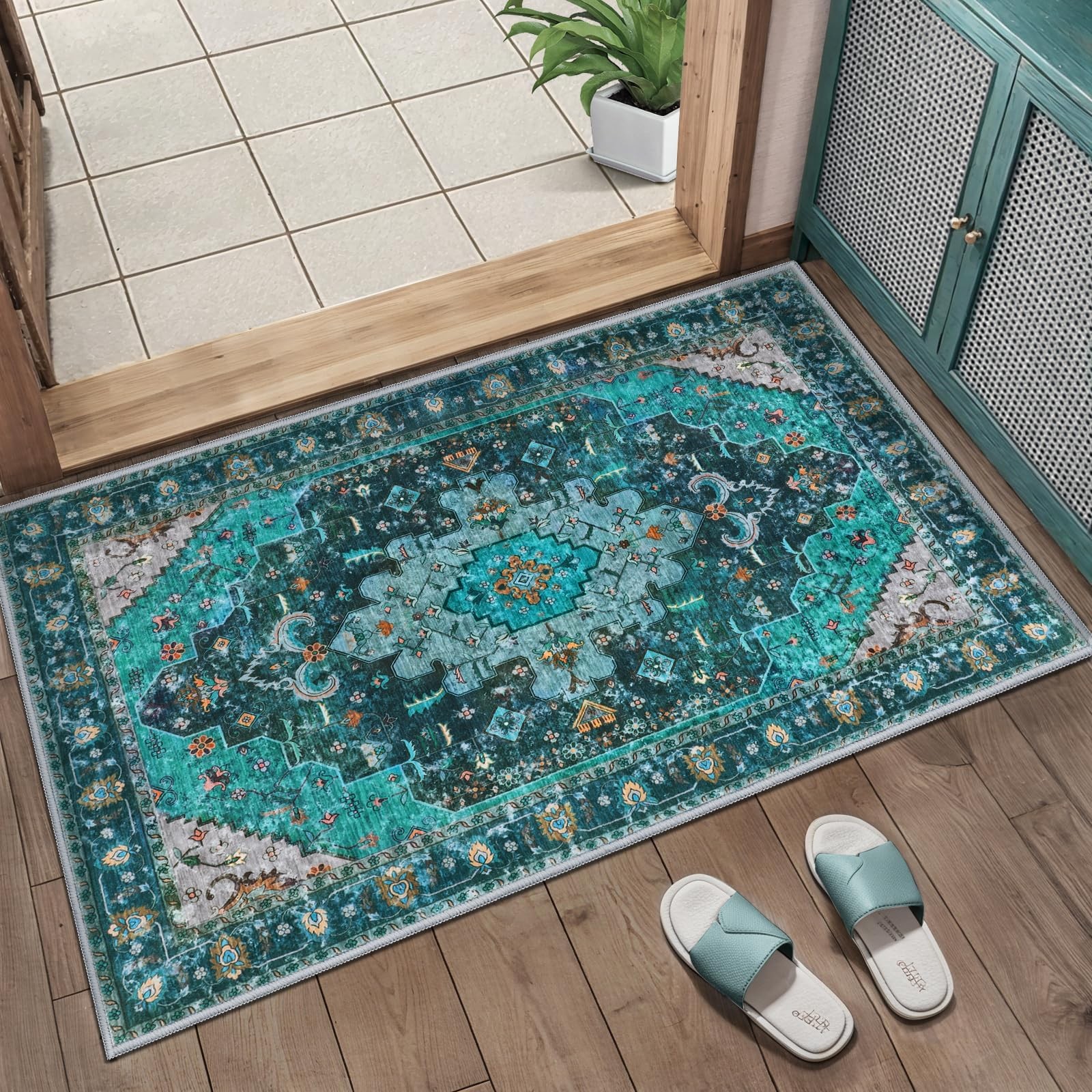 Ciicool Washable 2x3 Entry Rug, Small Rugs 2' x 3' (Rectangular), Teal/Multi gallery