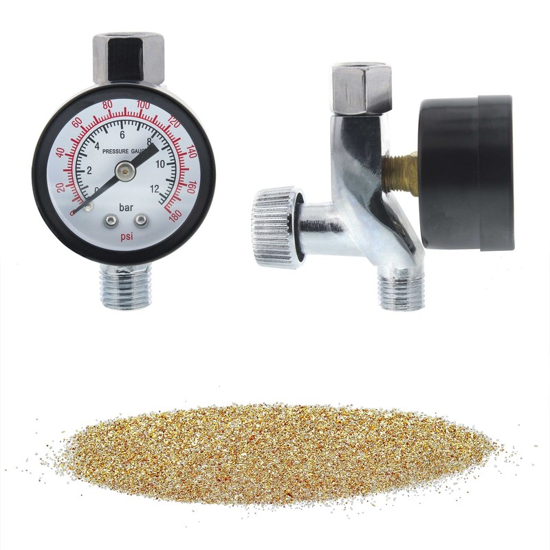 Gravity Feed Sand Blaster Gun Kit, Spray Blasting, 2 Ceramic Nozzles, Regulator gallery