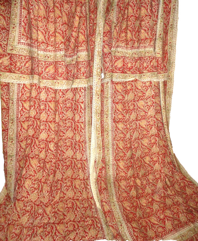 CRATE & BARREL KALAMKARI MARRAKESH RUST RED BURGUNDY PAISLEY (2) PANELS 60X84 gallery