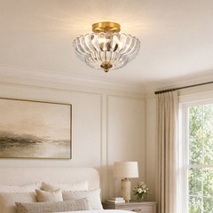 12″ Close to Ceiling Light Semi Flush Mount Clear Flower Glass Fixture Bedroom
