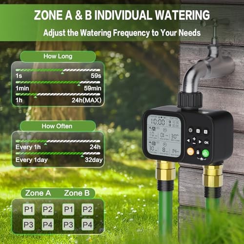 TJJFMM Sprinkler Timer for Garden Hose, 2 Outlet 8 Programmable, WT08- BLACK gallery