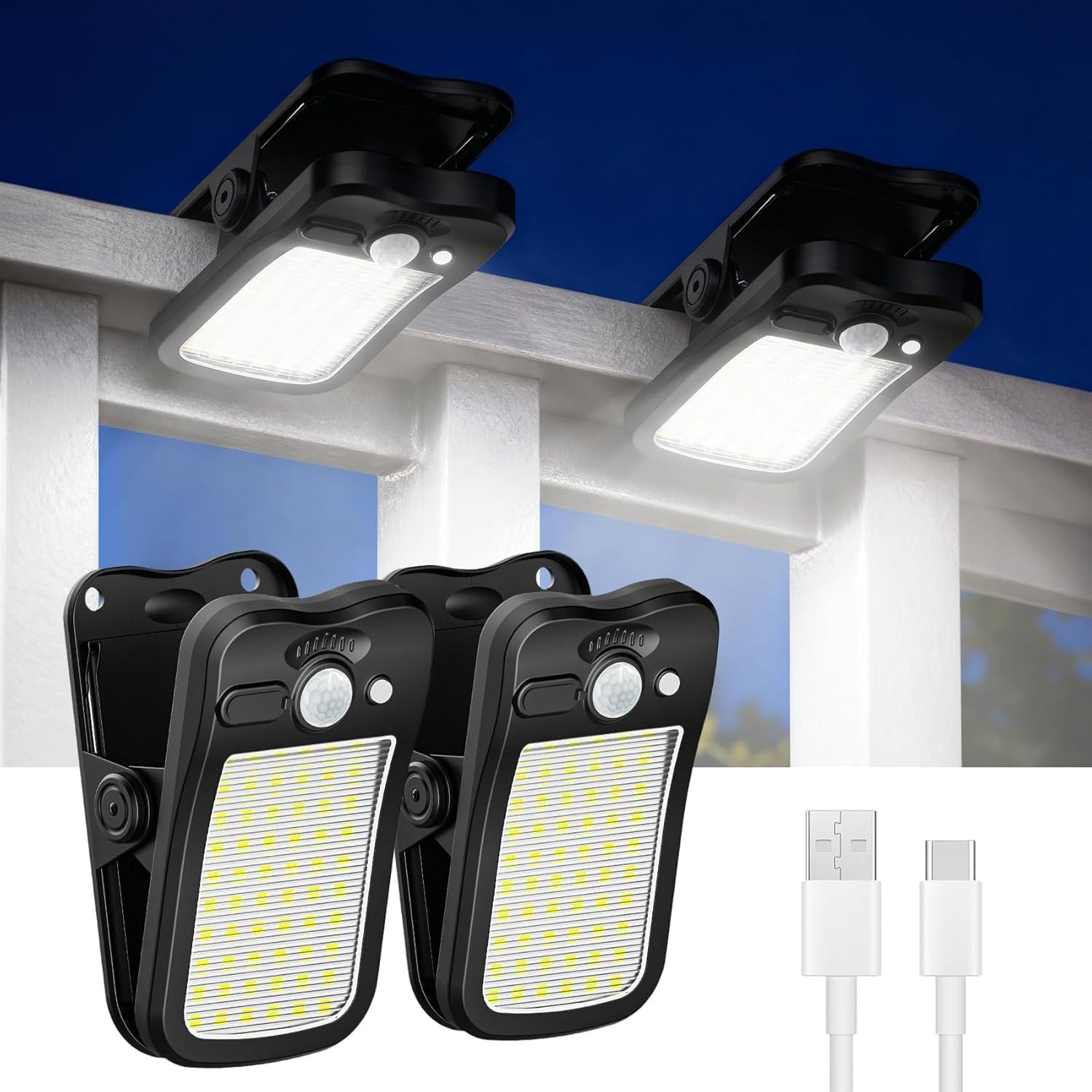 2Pcs Clip on Solar Lights Outdoor Motion Sensor Lights Waterproof Security Light gallery