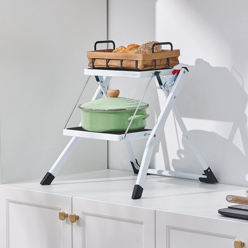 VEVOR Step Stool Ladder 2-Step Foldable 3 Adjustable Height Max Load 330lbs gallery