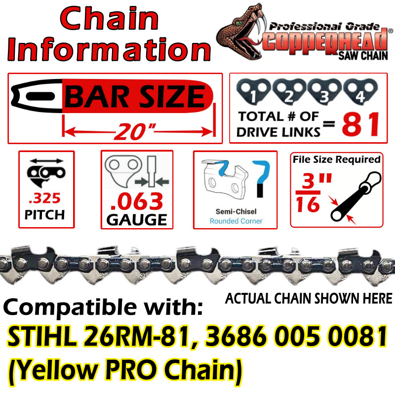 COPPERHEAD 20" BAR & PRO SEMI-CHISEL SAW CHAIN for STIHL MS290 - .325 .063 81 DL gallery
