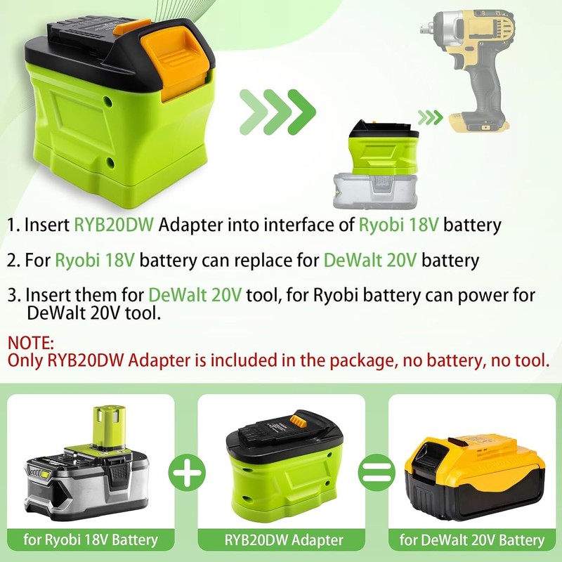 Converter Battery Adapter for Ryobi 18V Li-ion Battery to for Dewalt 20V Tool gallery
