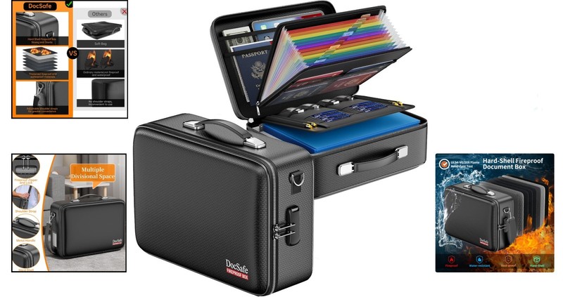 Fireproof Document Box with Lock - Water-Resistant Organizer for Secure Storage gallery