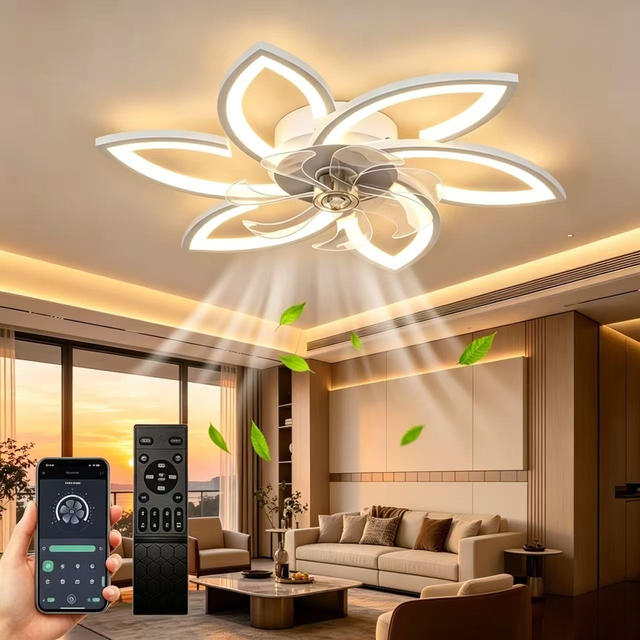 Smart Dimmable LED Ceiling Fan Quiet Motor Remote and App Control Bedroom Light gallery