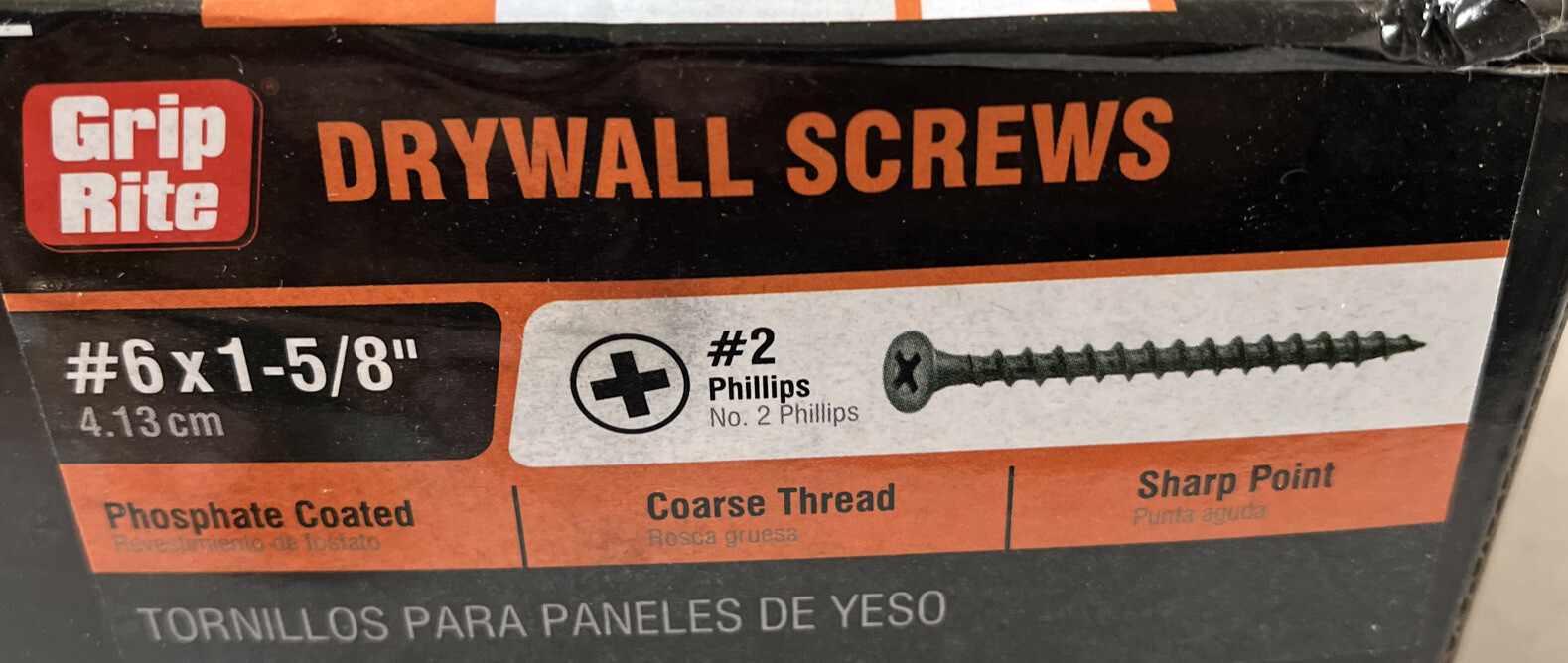 [5 Pounds-945 Screws]GRIP-RITE Drywall Screws #6 x 1 5/8” Philips Coarse Thread gallery