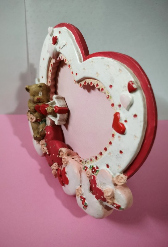 Valentine Heart ❤️ 3D Picture Frame Resin w/ Cupid Bear 💘 Holds 3.5x4 Photo gallery