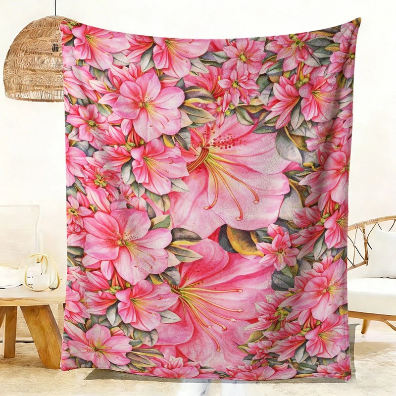 Pink Flower Pattern Flannel Blanket Soft Cozy Tapestry Napping Travel Use gallery