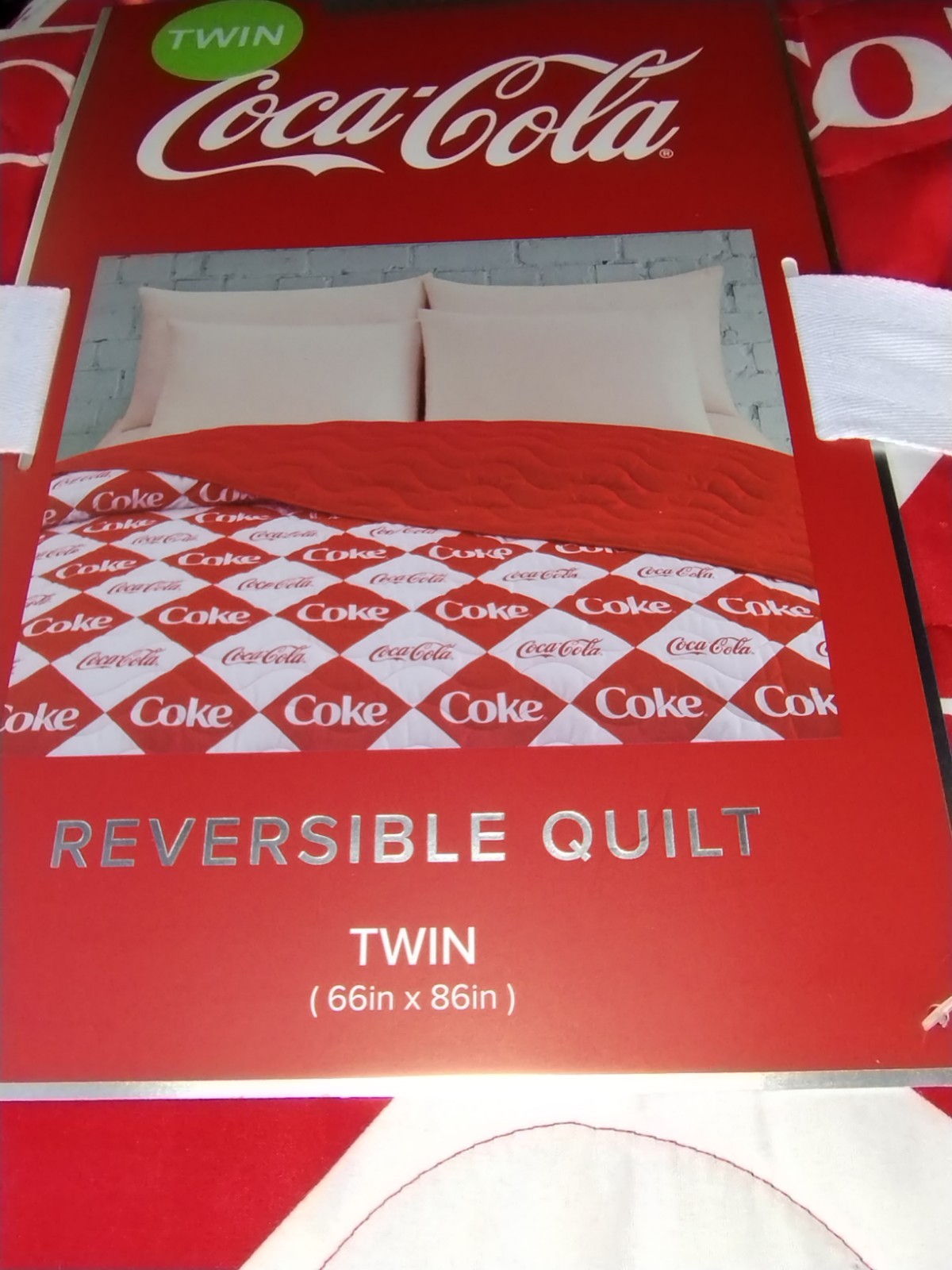 NEW Coca-Cola Reversible Twin Quilt Red White Coke Logo Bedding Blanket 66x86' gallery