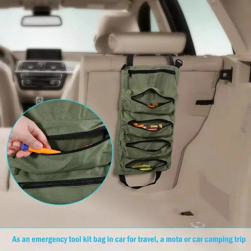 Multi-Purpose Tool Roll Up Bag 5 Pocket Wrench Pouch Canvas Hanging Organizer US gallery