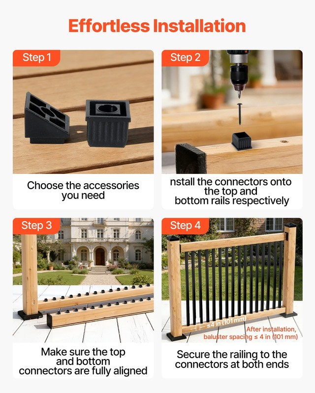 VEVOR 125 Pack Deck Balusters 3/4in Square x 26in Long Aluminum Spindles Black gallery