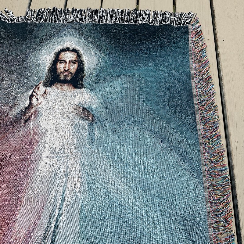 Christian Tapestry Throw Blanket 55x40 Divine Mercy Jesus I Trust In You Fringed gallery