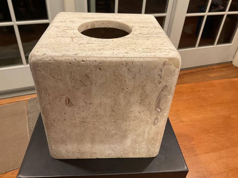 CB2 White Travertine Marble Tissue Box Cover - Excellent Condition -hard to find gallery