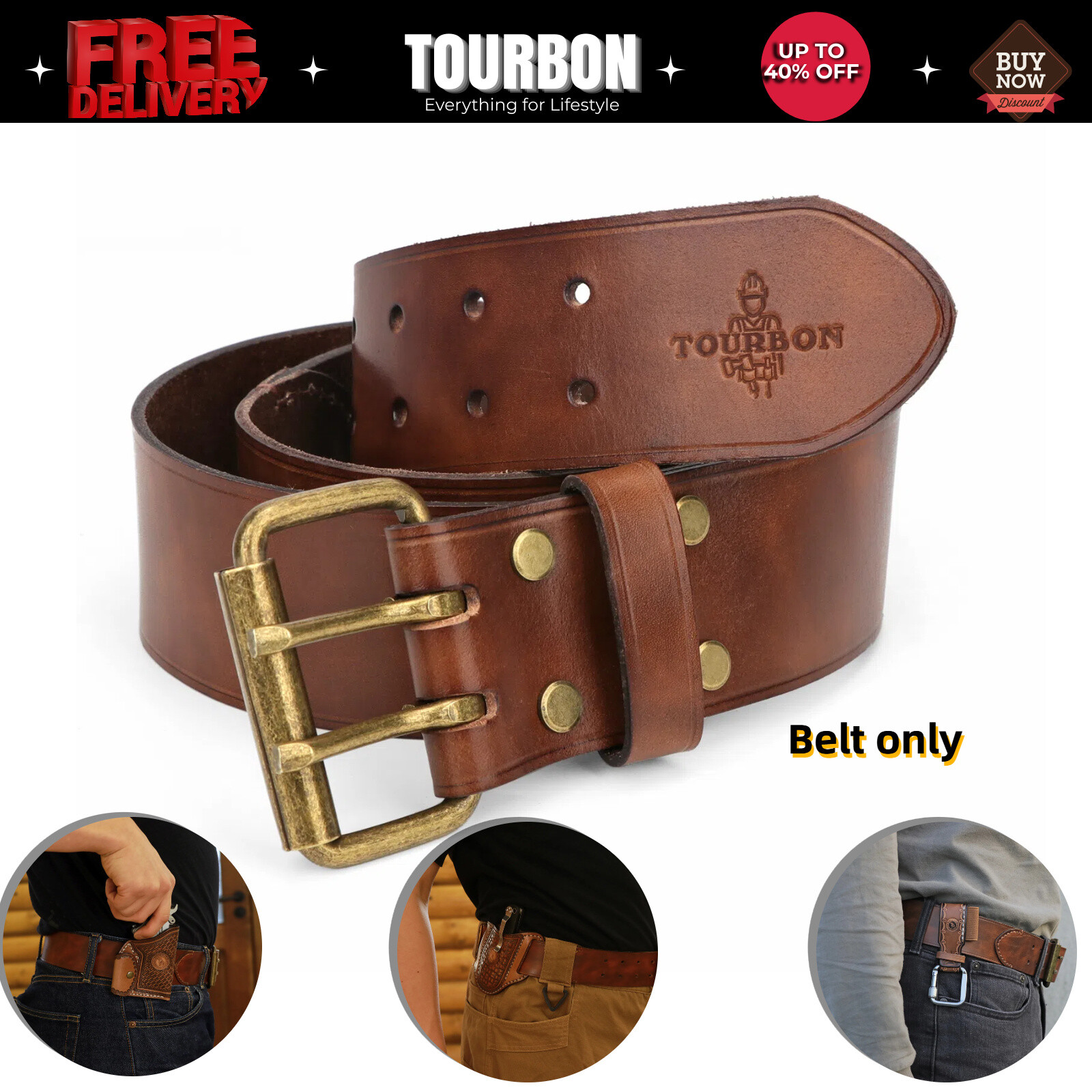 TOURBON Leather Tool Belt Rig Drill Holster Carry up to 45in Waist-Daily Deals gallery