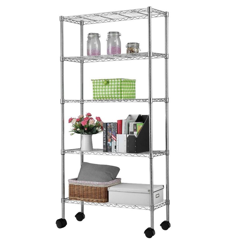 3/5 Tier Shelf Adjustable Wire Microwave Oven Metal Shelving Rack with Wheels gallery