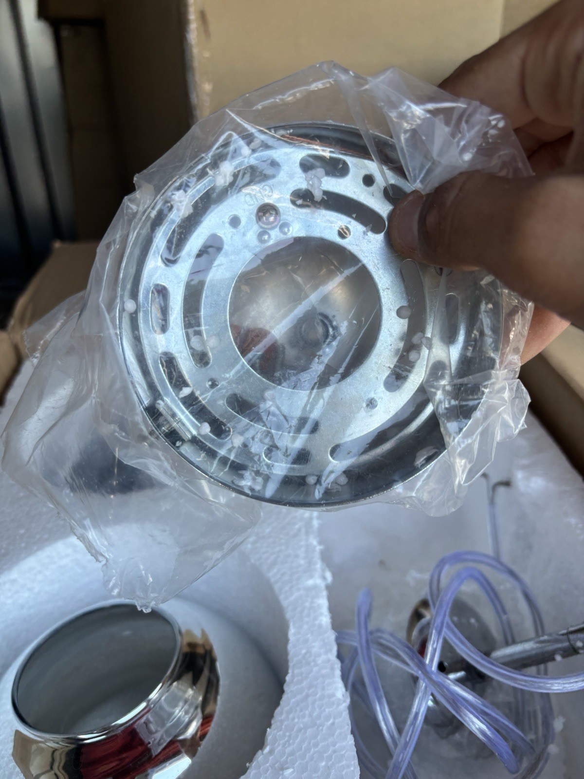 Chrome Round Wall-Mounted Shower Head, Metal, Adjustable Angle, Rear Wall Fed gallery