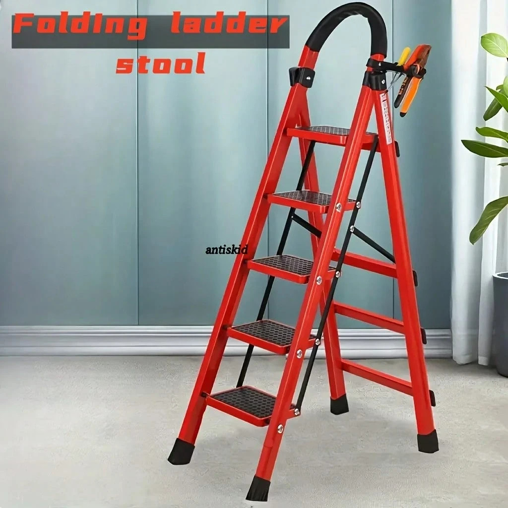 Heavy-Duty 5 Step Folding A-Frame Ladder 500lb Capacity Anti-Slip gallery