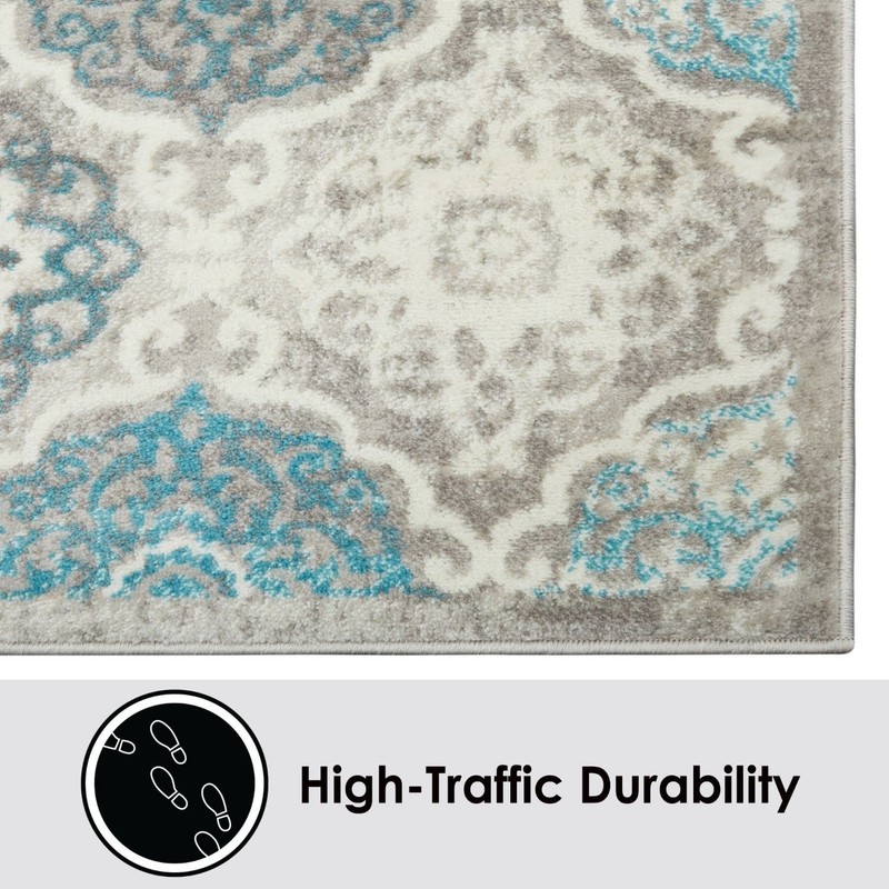 Home Dynamix Boho Andorra Transitional Damask Area Rug Grey/Blue 27X47 gallery