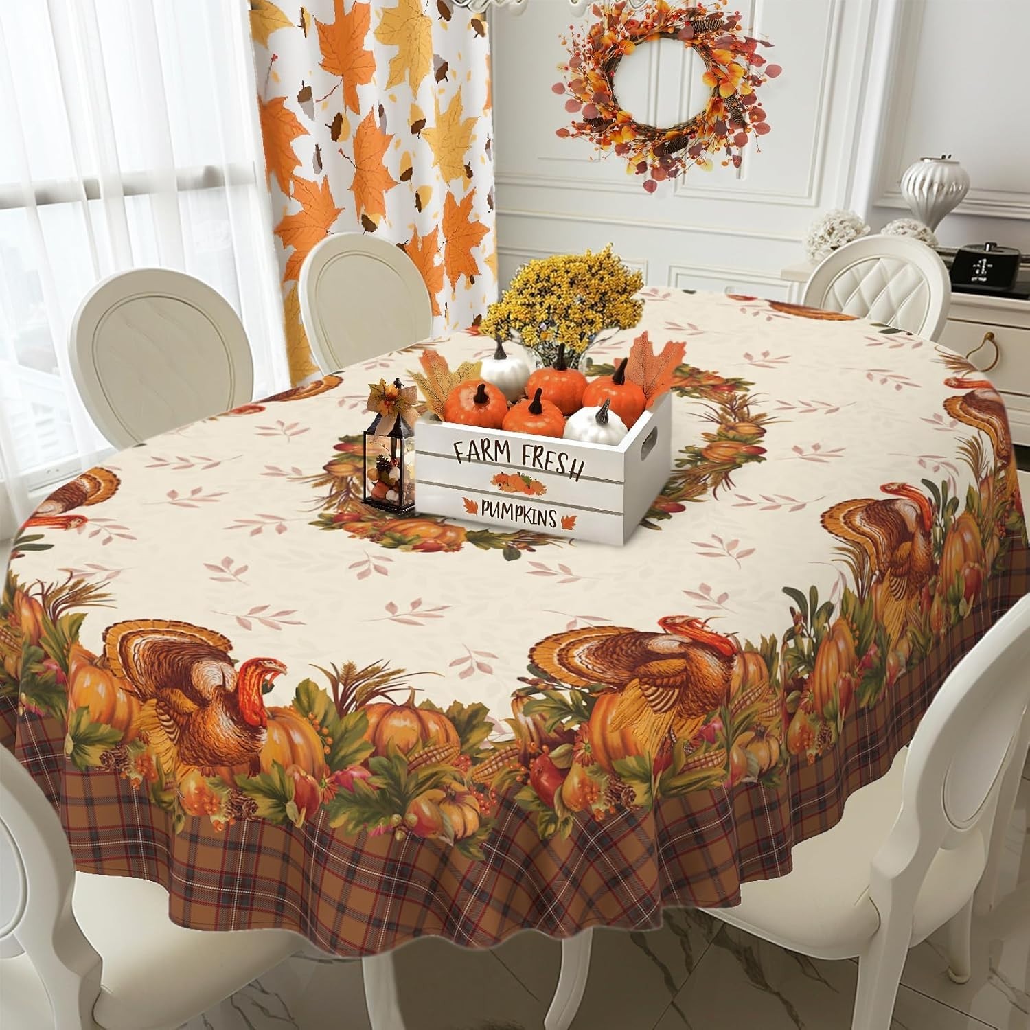 Vintage Thanksgiving Pumpkin Tablecloth for Kitchen - 54" x 72" Oval gallery