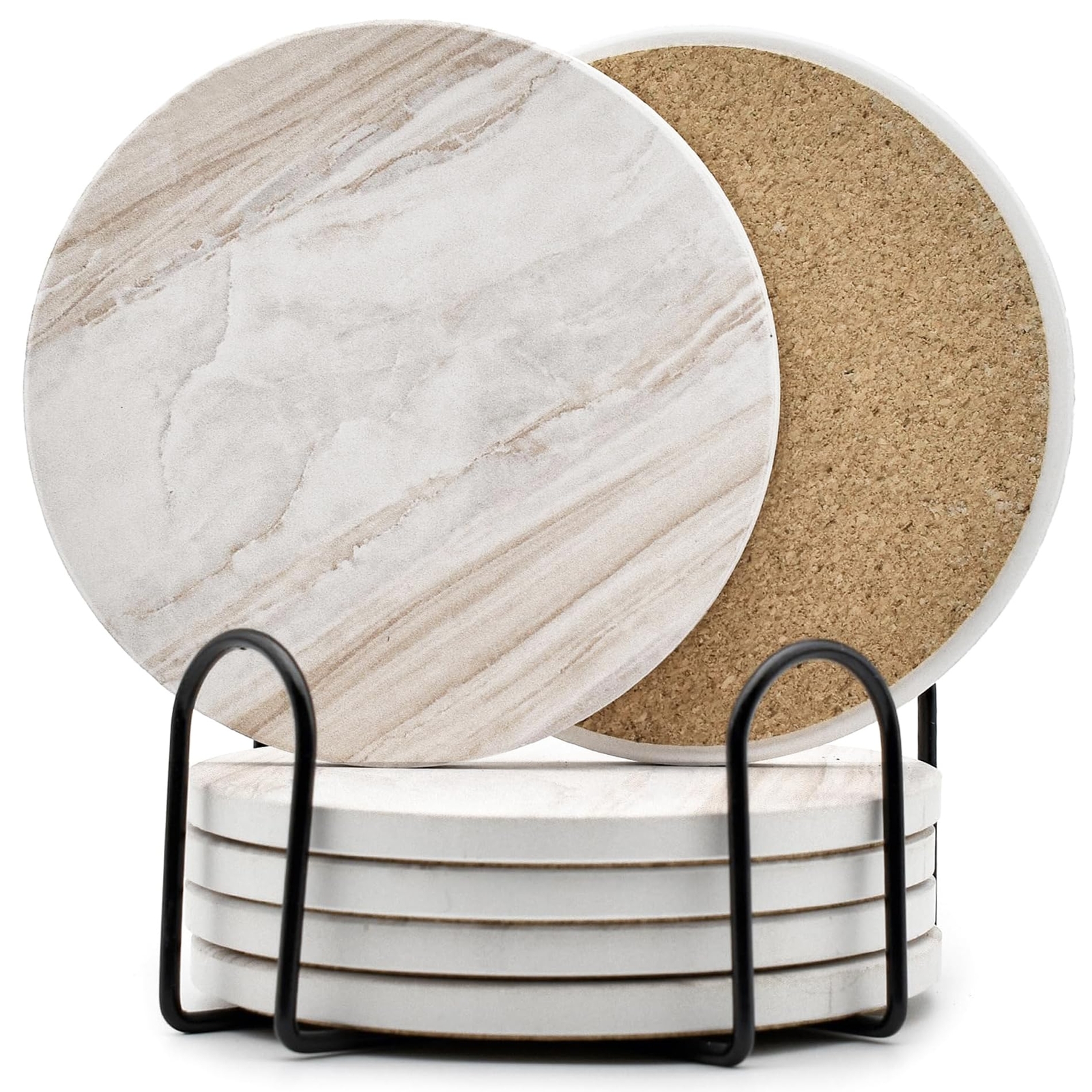 6Pcs Drink Coasters with Holder, Marble Style Ceramic Drink Coaster, Absorbent C gallery