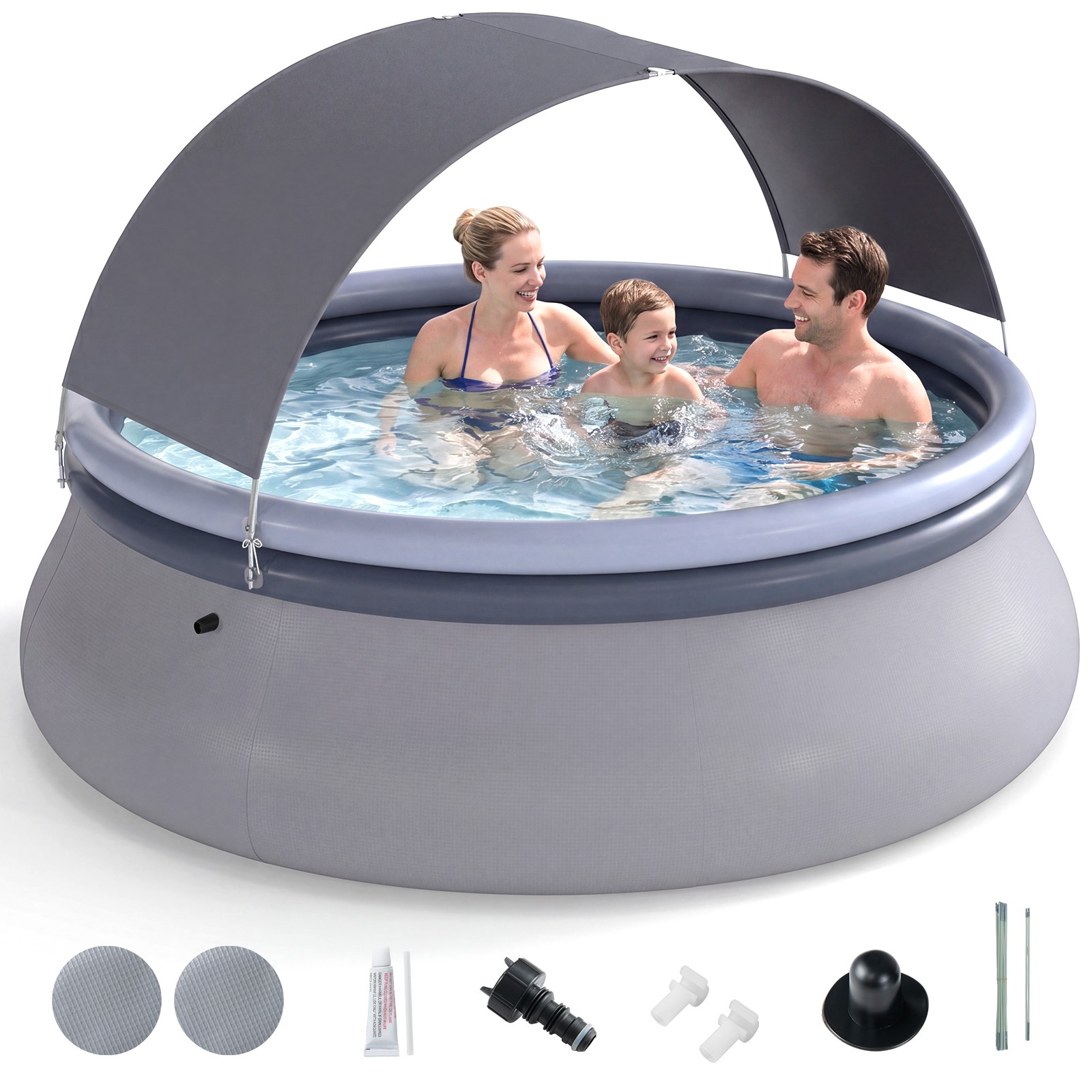 Outdoor Inflatable Pool, Round Blow Up Pool with Sunshade Canopy for Adults gallery