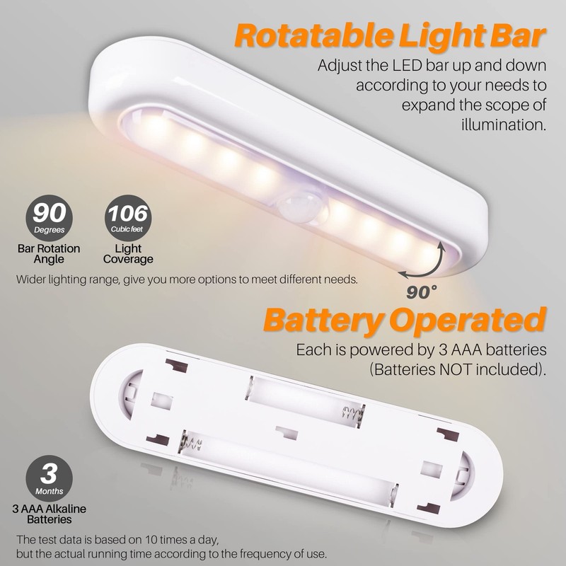 3 Pack 7” Motion Sensor Lights Indoor Battery Operated, Stick on LED Light ... gallery
