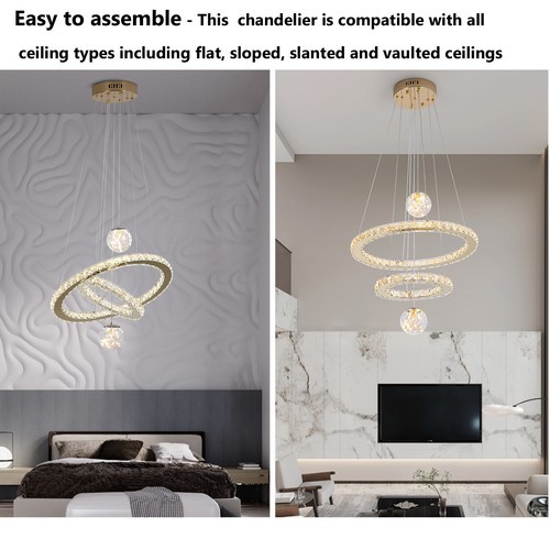Modern LED Chandelier Dimmable 3 Color Crystal Ceiling Pendant Light Adjustable gallery