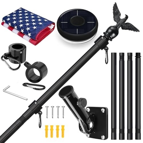 5FT Flag Pole Kit for Outside House with American Flag & 5 FT Black with flag gallery